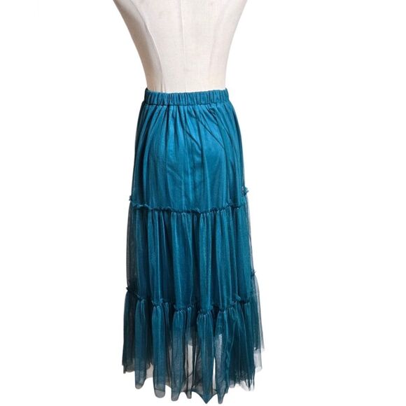 INA Teal Blue Green Peasant Mesh Maxi Skirt - Picture 4 of 8